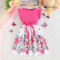 thumbnail image 2 of Rovga dresses for girls Sleeveless Round Neck Floral Graphic Baby Suspender Ruffled Skirt Summer Princess Vacation Daily Wear Sundress 5-6 Years Cute Girl Clothes Hot Pink, 2 of 7