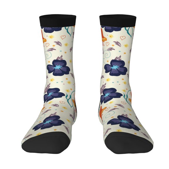 Uemuo Flower Leaves Pattern Women's Crew Socks, Soft Durable Breathable Moisture-Wicking with Odor Control Cotton socks