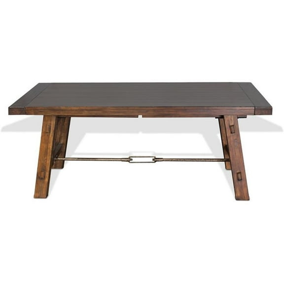 Pemberly Row 106" Farmhouse Wood Extension Table in Medium Brown