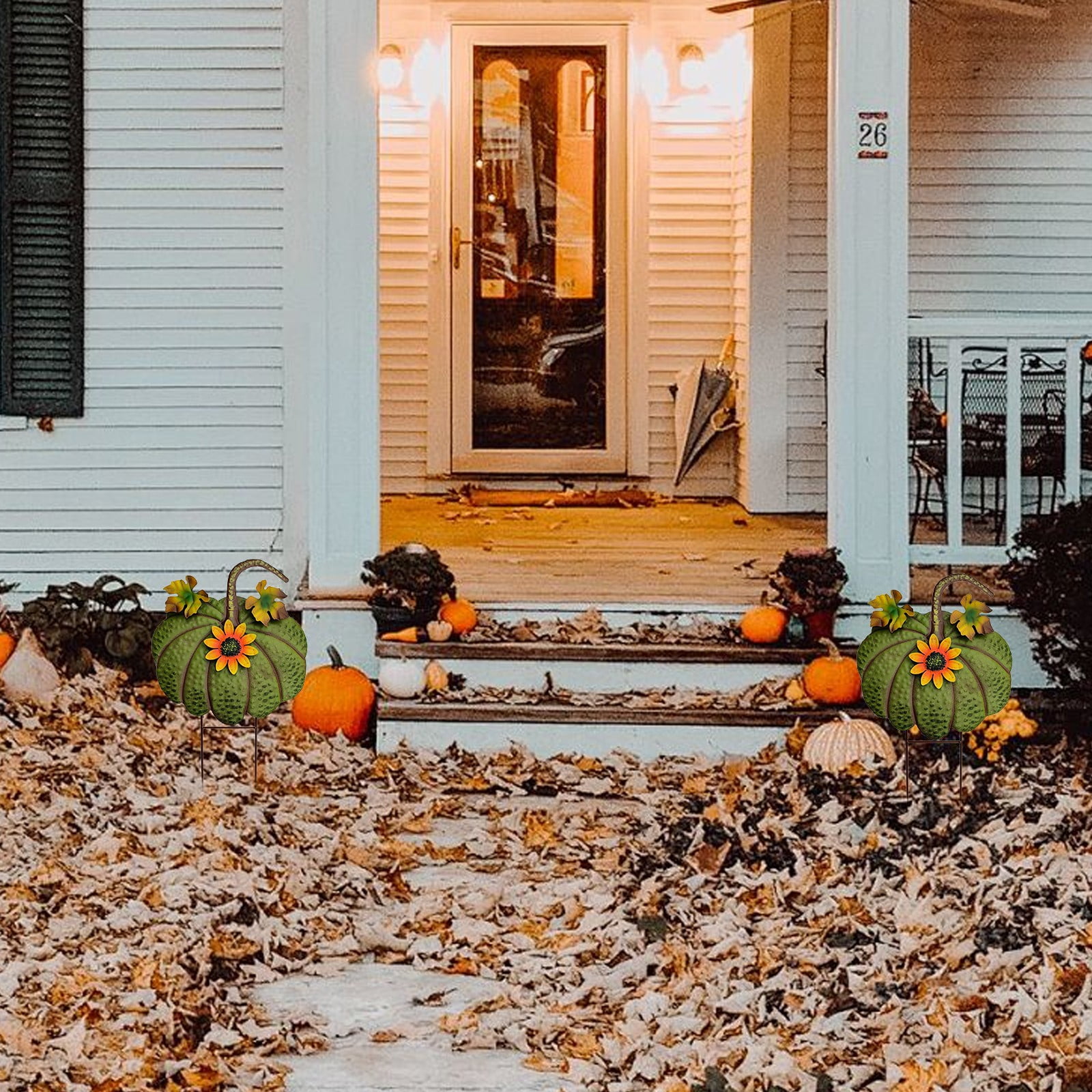 ZLBDYG Rustic Metal Pumpkin Hanging Decoration & Stake Garden Outdoor Decor - Fall Thanksgiving Yard Sign with Green Stem for Lawn Pathway Porch Autumn Festival Seasonal Decoration