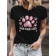 thumbnail image 5 of Cute Pawprint Women's T-Shirt, Short Sleeve Tee Shirts Casual Tops Watercolor Crewneck T Shirt for Women, 5 of 8