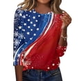 thumbnail image 2 of Women's T-Shirts Patriotic Star Print 250th Anniversary USA Crew Neck 3/4 Sleeve Independence Day, 2 of 5
