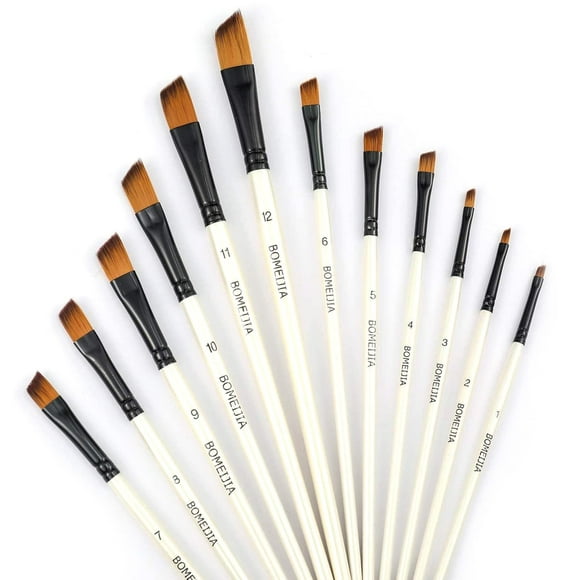 GETHPEN Angular Paint Brushes Nylon Hair Angled Watercolor Pait Brush Set for Acrylics Watercolors Gouache Inks Oil and Tempera(12pcs Pearl White Angled Paintbrush Set)