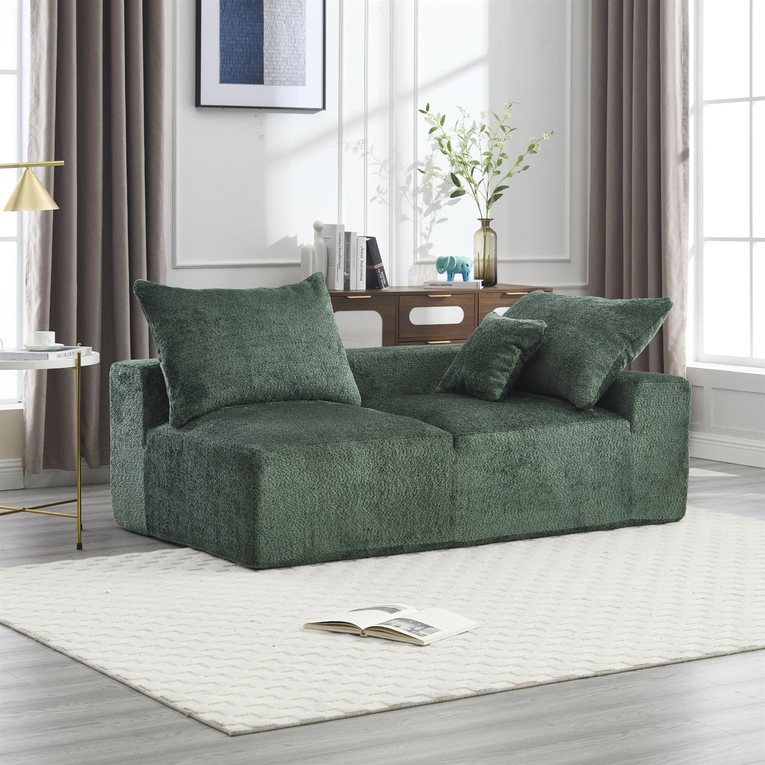 Demi Bonn 67" Premium Fabric Sofa, Cozy 2-Person Couch for Living Room and Office, Comfort Style Lazy Leisure Seat, Green