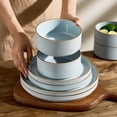 thumbnail image 4 of Famiware Star 12-Piece Dinnerware Set, Service for 4, Light Blue with Brown Rim, 4 of 6