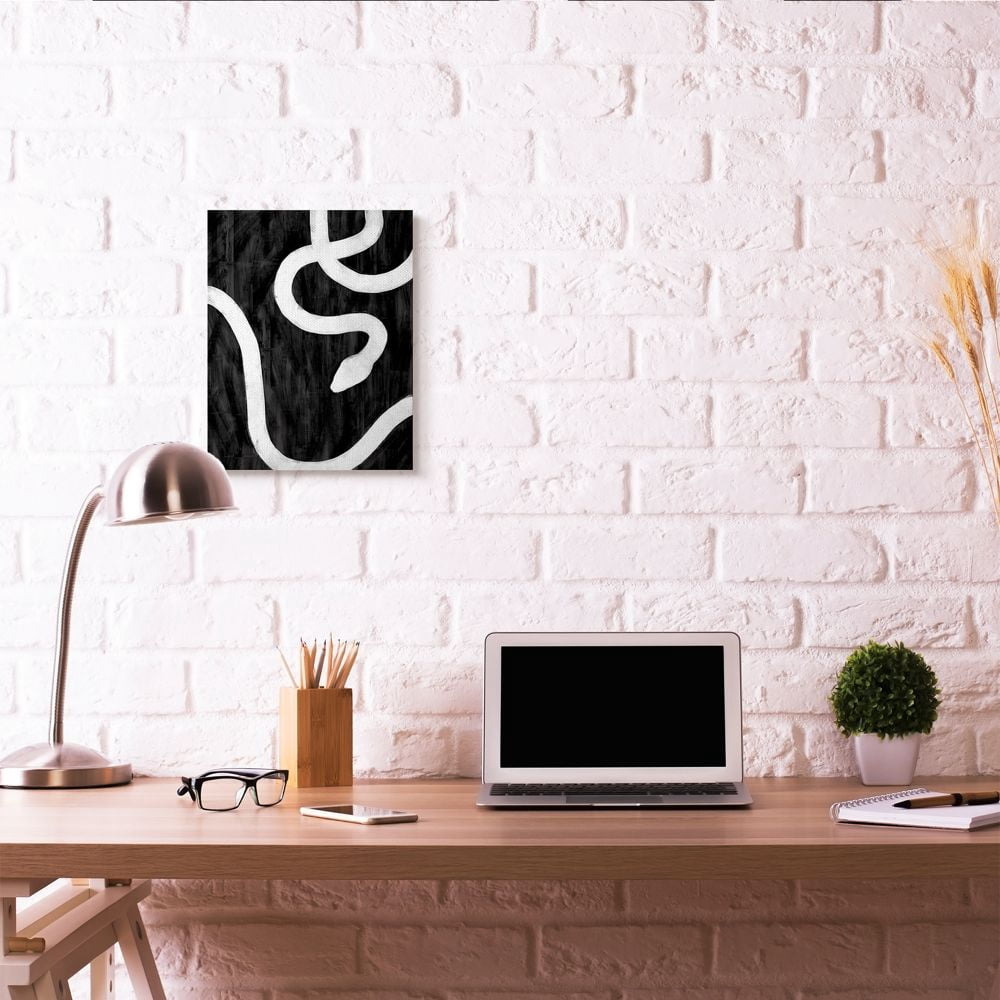 Snake Silhouette Black And White Animal Design Stretched Canvas Wall Art by Daphne Polselli