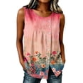 thumbnail image 2 of Qulqfy Womens Tank Tops Casual Crew Neck Sleeveless Loose Fit Dressy Pleated Button Down Multicolor Hem Slit Summer Tops L, 2 of 6