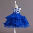 thumbnail image 5 of Zpanxa Toddler Girls Princess Dress, Little Girls Party Wedding Dress, Bow Tie Lace Flowers Mesh Tufted Dress, Kids Pageant Flower Girl Sleeveless Dress, Birthday Gifts for Girls Blue (7-8 Years), 5 of 8