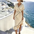 thumbnail image 5 of Oksale Elegant Dresses for Women Wedding Guest Asymmetrical Ruffle Hem V Neck Wrap Dress Cozy Batwing Sleeve Midi Vacation Summer Dresses for Holiday Beige XL, 5 of 8