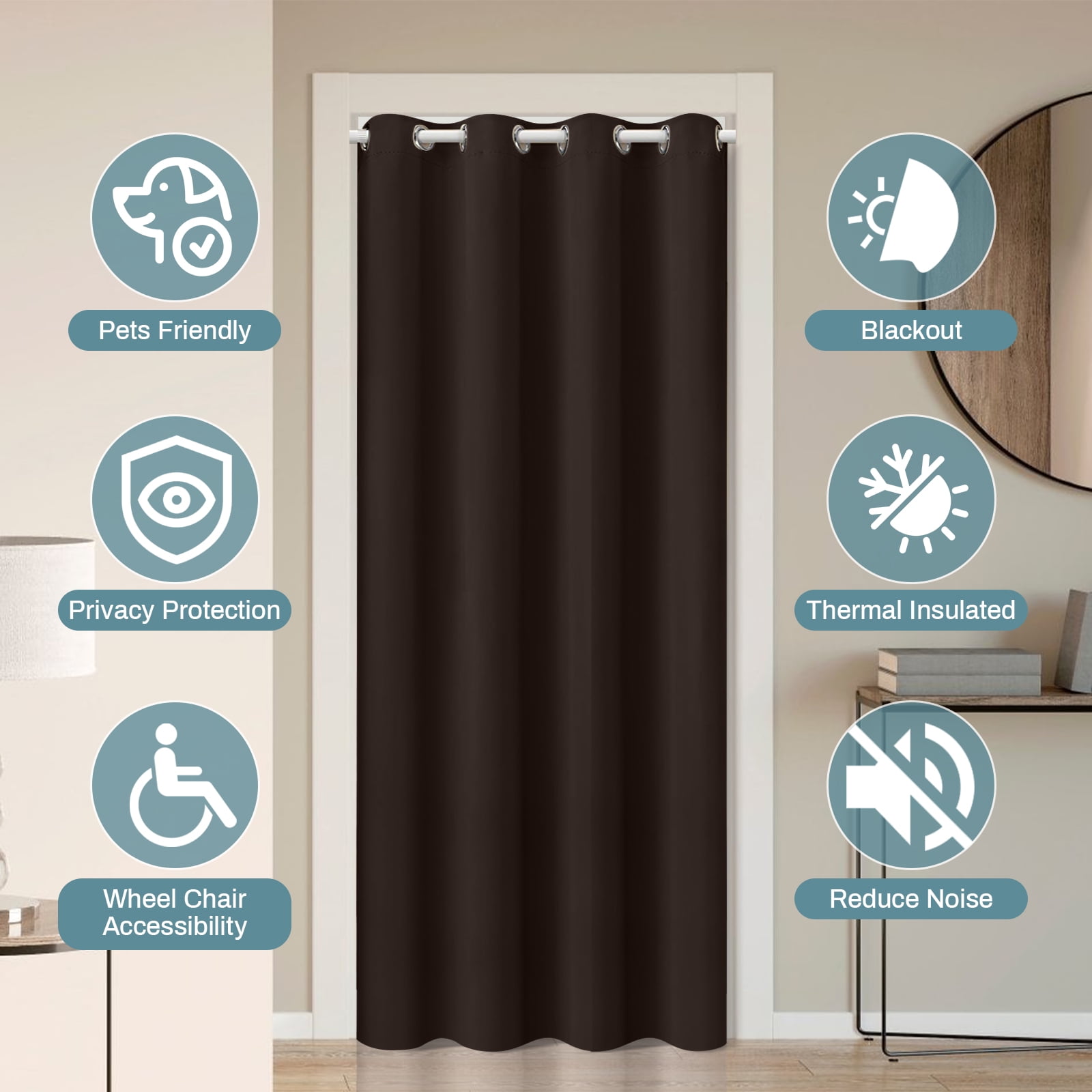 DONGPAI Blackout Curtains for Doorways and Closets, Privacy Door Curtain Room Divider Thermal Insulated Door Curtain, 1 Panel, 52" x 96", Brown