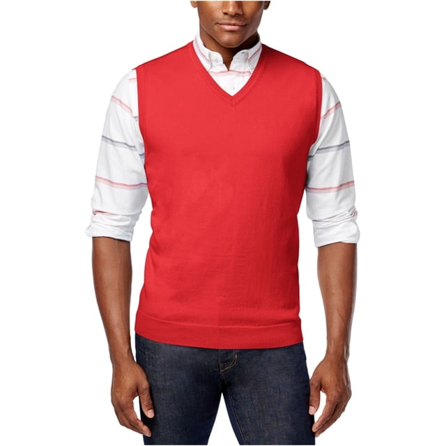 Club Room Chaleco de punto con cuello en V para hombre, rojo, extragrande Club Room Chaleco