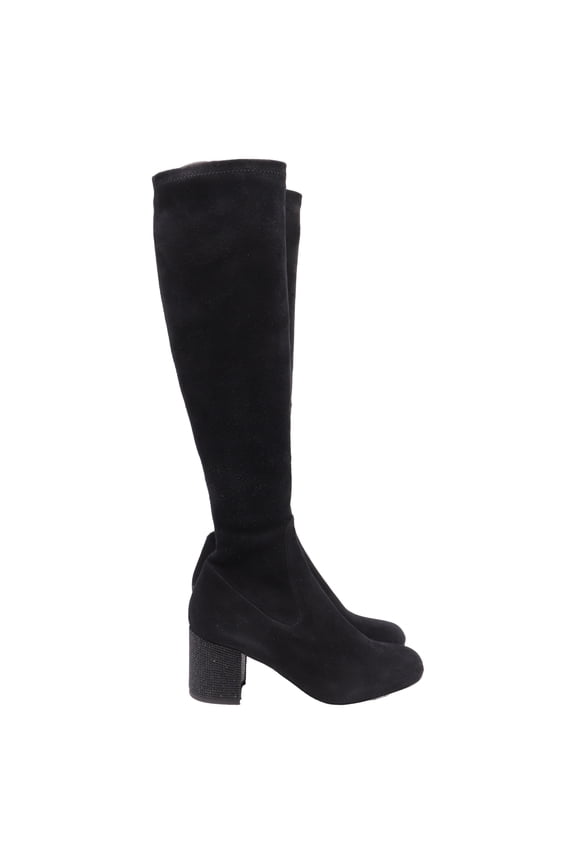 Pre-Owned Ren Caovilla Block-Heel Knee-High Boots in Black Suede