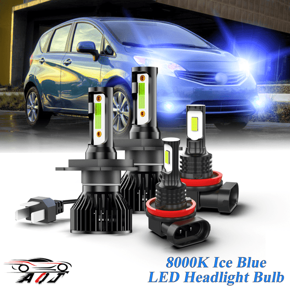 8000K Ice Blue LED Bulb for Nissan Versa Note 2007-2014 High-Low Beam Headlight   Foglight Bulbs Combo Pack of 4