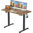 thumbnail image 1 of 43.3" X 24" Electric Standing Desk, Height Adjustable Memory Computer Sit Stand up Desk with Hanging Hooks and Cable Management (Retro Whole-Piece Desktop and Black Desk Frame), 1 of 9
