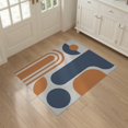 thumbnail image 3 of ODIKA 3'x5' Blue Orange Geometric Mid-Century Design Washable Throw Rug Bold Abstract Shapes with Retro Flair for Entryway, Kitchen, Mudroom, Stain Resistant, Low Profile, Non-Slip, 3 of 7