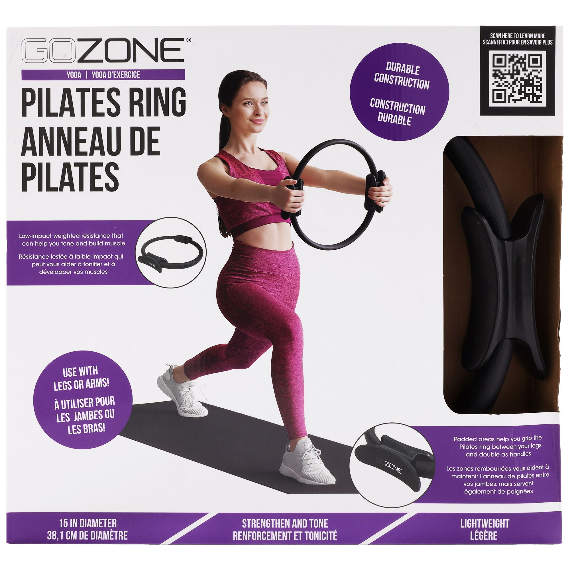 GoZone Pilates Ring, Yoga Fitness Circle pour Exercices de Jambes et de Bras, Noir, 15 Pouces F-GOZONE ANNEAU DE PILATES