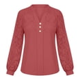 thumbnail image 4 of WMTBSRSW Womens Long Sleeve Shirts Trendy Lace Patchwork Dressy Blouse Lightwieght Work Casual Tops Watermelon Red Small, 4 of 9