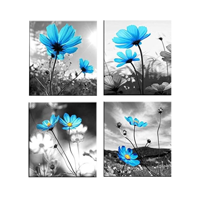 4 Paneles Impresiones en Lienzo con Adornos Imágenes de Paisajes Pinturas Lienzo Arte de Pared Póster Imágenes Ilustraciones para Decoración Del Hogar Flor azul Sunnimix Cuadro de pintura de lienzo