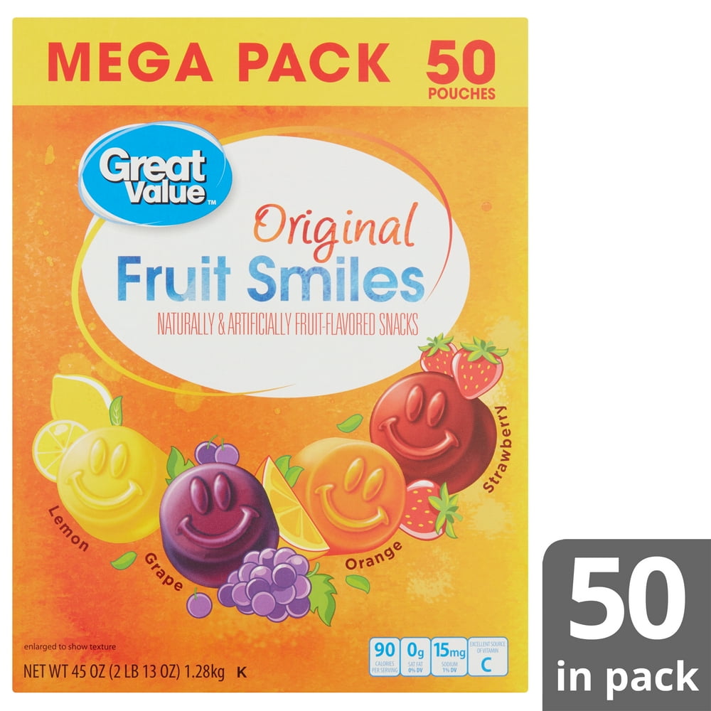 Great Value Original Fruit Smiles, 0.9 oz, 50 Count
