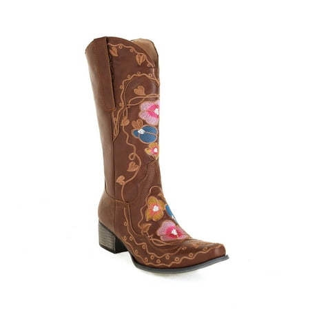 

Women s Modern Western Cowboy Distressed Boot - Ladies Roper Embroidered Floral Western Boots