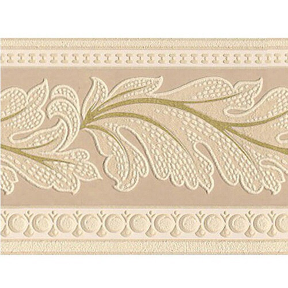 878680 Gold Leaf Beige Cream Molding Thick Cushion Textured Wallpaper