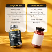 WeightWorld Sugar Free Creatine Gummies 5g (5000mg) | Pre & Post Workout Gummy | 90 Vegan Creatine Monohydrate Gummies for Men & Women (1 Month Supply) - 3 per Day | Non-GMO, Natural Lemon Flavor