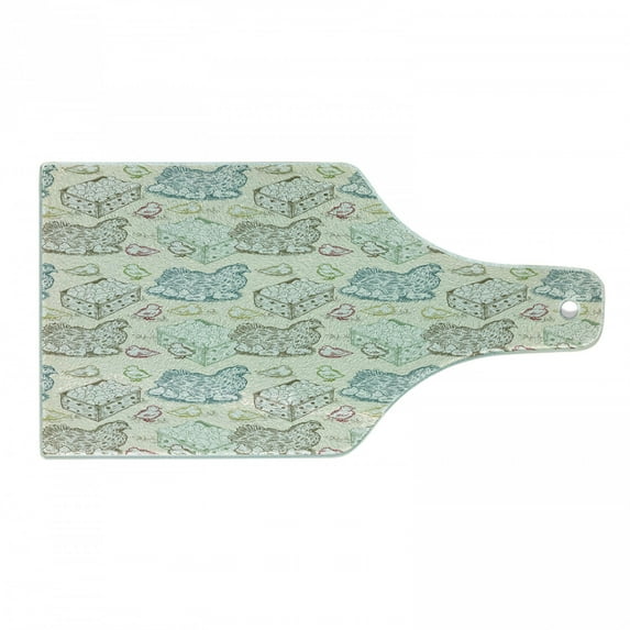 Hen and Chicks Cutting Board, Repetitive Pattern with Colorful Outline Babies and Mother, Decorative Tempered Glass Cutting and Serving Board, in 3 Sizes, by Ambesonne