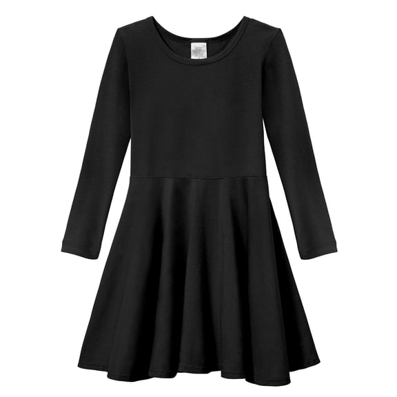 Girls Soft Cotton Jersey Long Sleeve Twirly Dress | Black