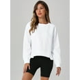 thumbnail image 3 of Unique Bargains Women Crew Neck Fleece Pullover Oversized Cropped Sweatshirt M White, 3 of 8