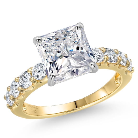 Gem Stone King 4.88 Cttw IGI Certified Lab Grown Diamond in 14K Two-Tone Gold  Engagement Ring for Women | Princess Center Diamond 4.00 Ct | E-F Color | VS1-VS2 Clarity