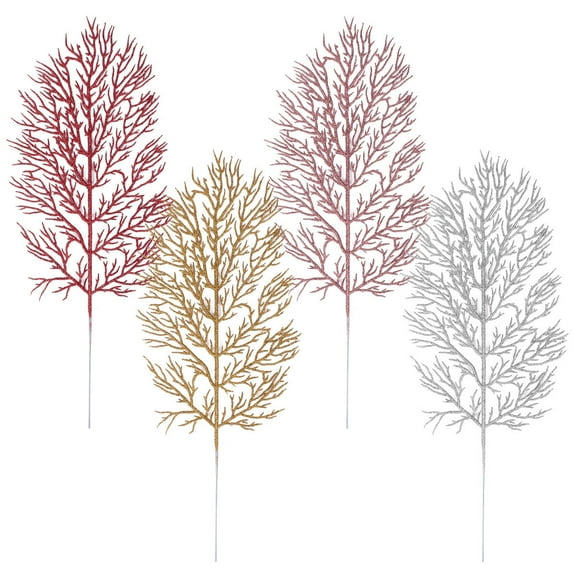 Homoyoyo 12PCS Assorted Color PE Glitter Maple Leaf Decorative Sprays for Home Party Decoration Seasonal Craft Supplies