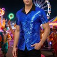 thumbnail image 2 of Mens Shirts Casual Carnival Disco Glitter Short Sleeve Lapel Top Party Dance Club Night Out Comfortable Shirt for Men Blue XL, 2 of 9