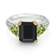 thumbnail image 2 of Gem Stone King 925 Sterling Silver and 10k Yellow Gold Black Onyx and Green Peridot 3 Stone Engagement Ring for Women (4.28 Cttw, Octagon Cut 10X8MM, Size 6), 2 of 4