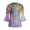 thumbnail image 5 of Womens Tops Ladies Top Floral Print V-Neck Short Sleeve Button T-Shirt Beige L, 5 of 5