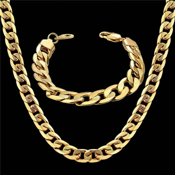 Men Women's Dubai Jewelry Sets 14K Yellow Gold Necklace Bracelet Set Hiphop Curb Cuban Thick Chain Jewelry