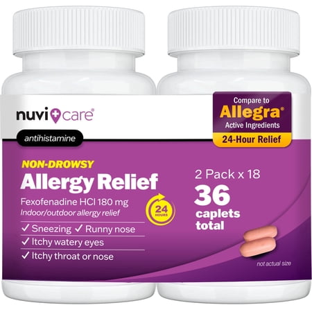 NUVICARE Fexofenadine 180mg 24 Hour - Fexofenadine Hydrochloride 180 mg Antihistamine for Allergy Relief, Hives, Runny Nose, Itching, 24 Hour Non Drowsy Allergy Medicine (2 Pack)