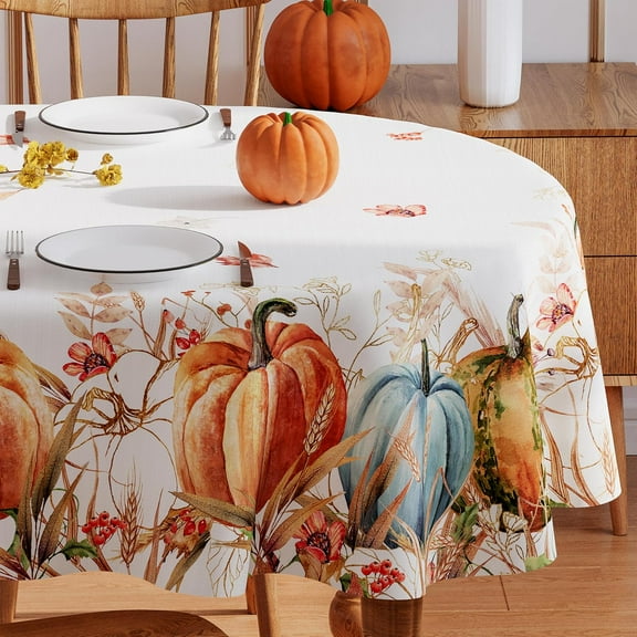 Fall Tablecloth 60x84 Inch Oval, Watercolor Pumpkin Table Cloths Seasonal Autumn Thanksgiving Decorations for Home Waterproof Party Dining Table Cover
