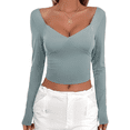 thumbnail image 3 of Camisetas de Larga con Cuello en V para Mujer, Top Corto con Doble Forro y Copas con Costura para Salir. Judías L, 3 of 10