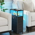 thumbnail image 2 of PrimeCook Shop Narrow LED Night Stand with Charging Station, Slim End Table with Plugins, Tall Side Table with 3 Fabric Drawer, Small Bedside Table with Storage, Set of 2, for Living Room, Black, 2 of 16