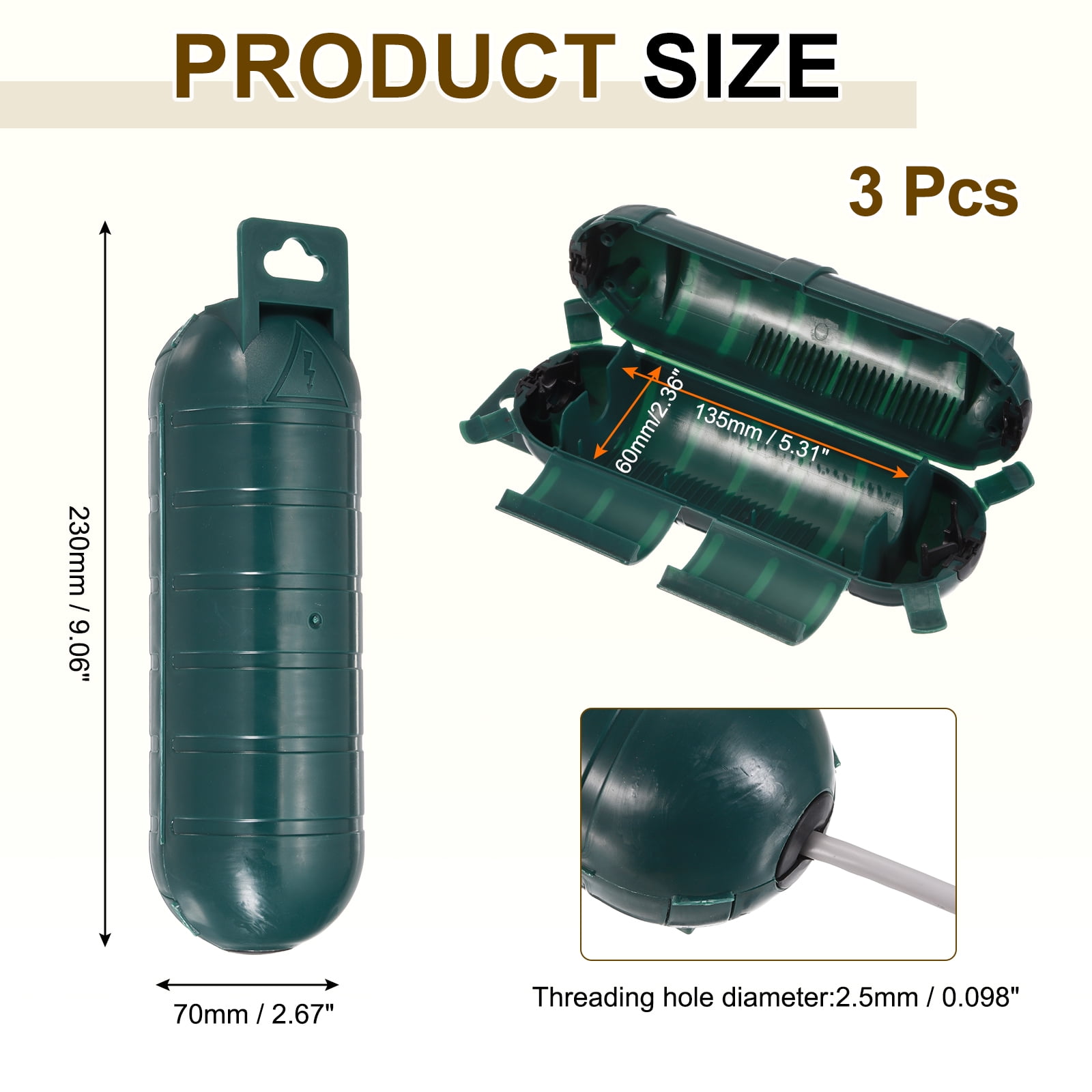 3pcs Extension Cord Cover IP44 Water-Resistant Electrical Connection Box, Green