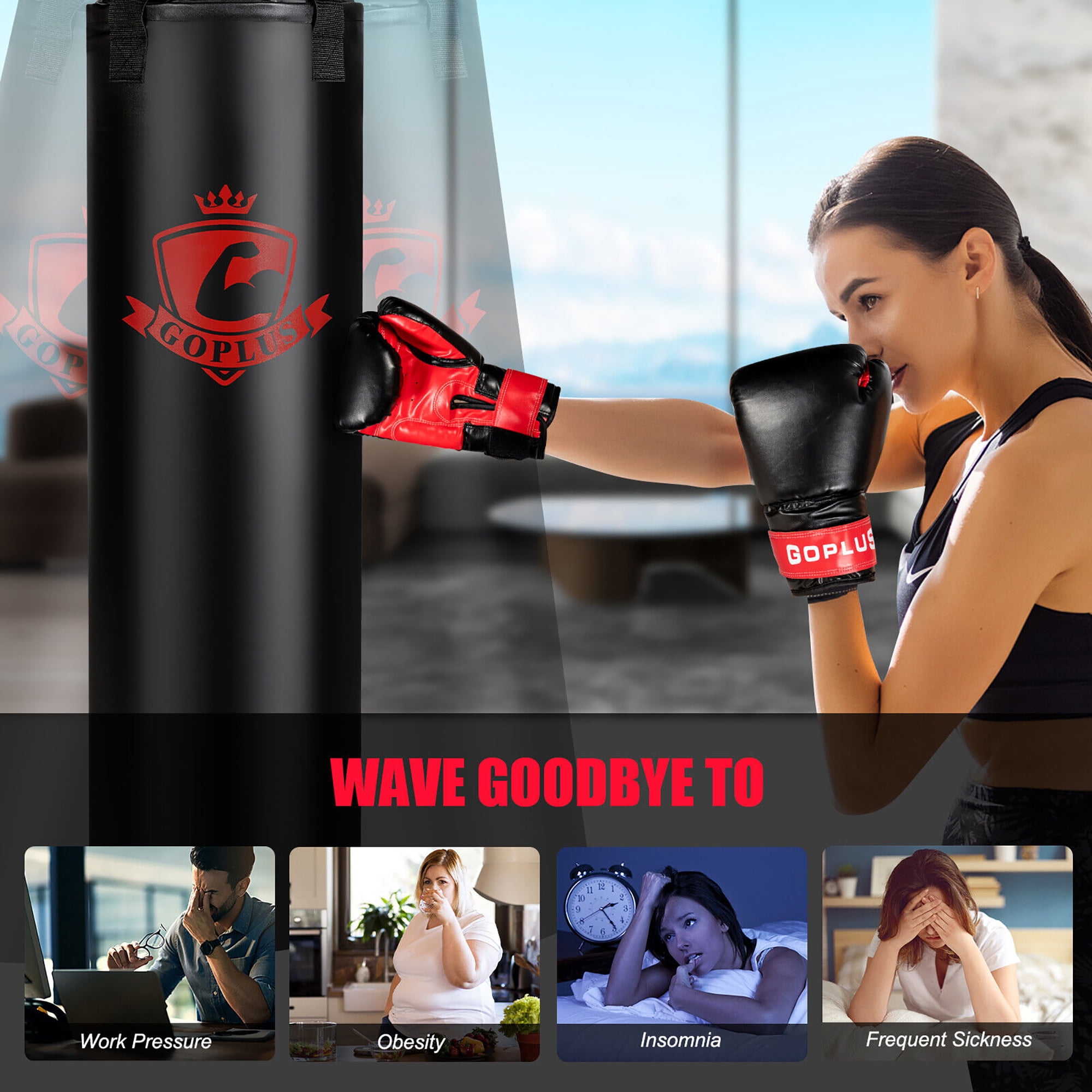 Gymax 63 lbs Filled Punching Hanging Bag Set Kick Boxing MMA training w/ Gloves Adults