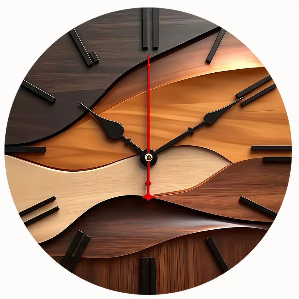 2 D Flat Wooden Wall Clock,Modern Nordic Round Wall Clock Wood Silent Sweep Second Hand,for Living photo 2 D Flat Wooden Wall Clock,Modern Nordic Round Wall Clock Wood Silent Sweep Second Hand,for Living