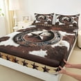 thumbnail image 3 of Manfei Western Texas Stars Queen Sheet Sets, Tribal Cow Print Flat Sheet, Hippie Rustic Farmhouse Queen Fitted Sheet, Breathable Home Decor, 4pcs, 3 of 7
