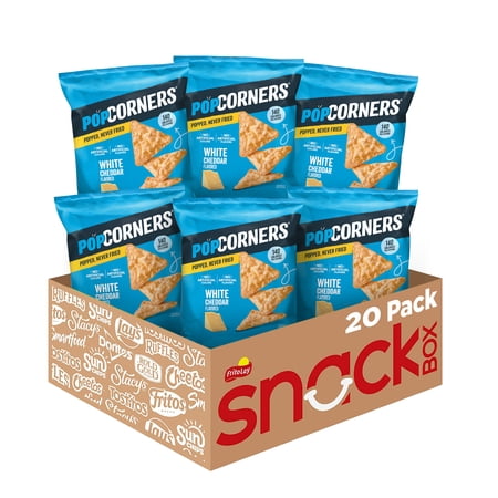 PopCorners Popped Gluten Free Corn Snacks, White Cheddar, 1 oz Bags, 20 Count