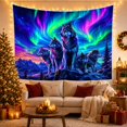 thumbnail image 3 of Pack of Wolves on Rocky Outcrop Under Aurora Mountains, Majestic Fantasy for Wolf Lovers, Wildlife Wall Art, Housewarming Gift, Tapestry Wall Hanging for Bedroom and Dorm, 3 of 7