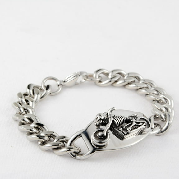 14mm Cuban Chain With Skull Charm Bracelet For Men 14K White Gold Punk Jewelry