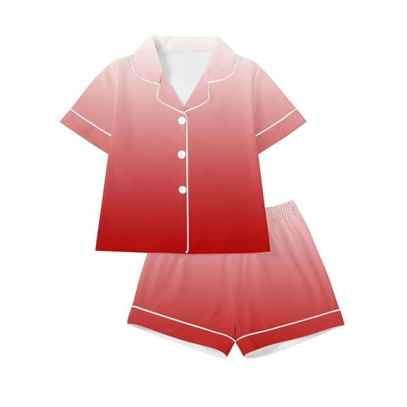REORIAFEE Pjs Sets for Women 2 Piece Loungewear Short Sleeve Button down Shirts and Shorts Gradient Soft Pajama Sleepwear Red S-2XL