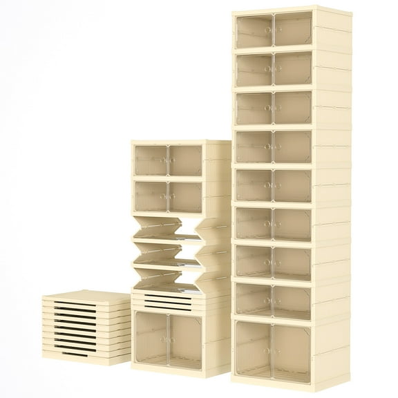 9-Tier 18 Pairs Foldable Shoe Rack Organizer,Plastic Collapsible Shoe Shelf,