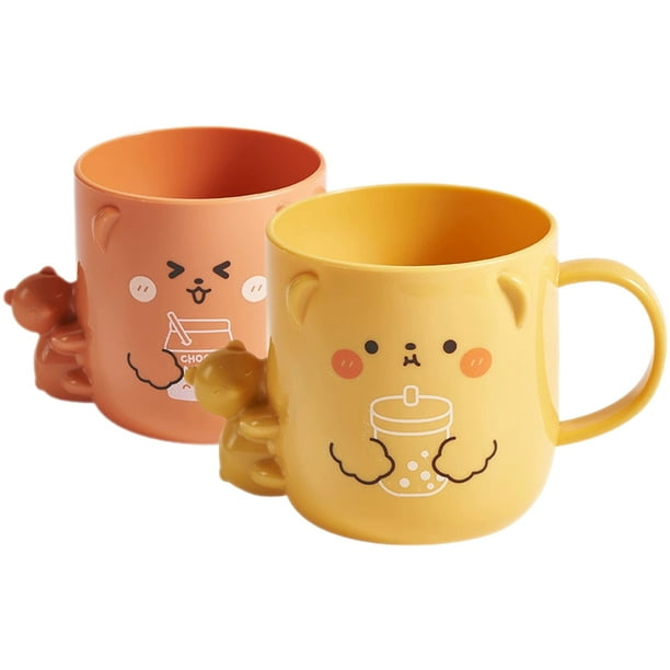FELTECHELECTR 2 vasos de plástico con dibujos animados para cepillos de dientes, para niños, para enjuague bucal.