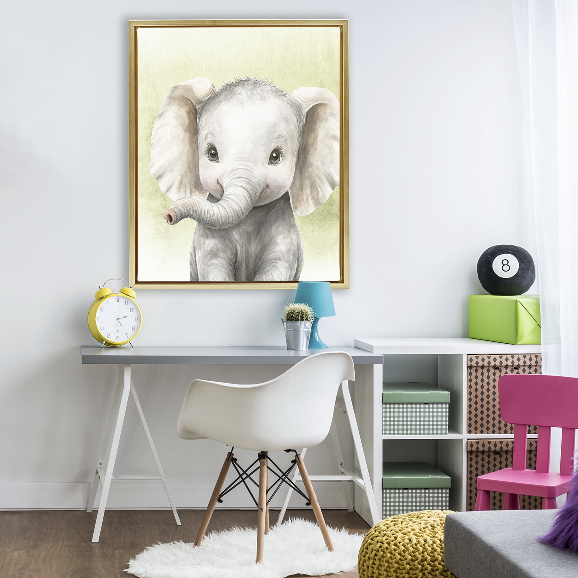 Stupell Industries Jungle Friends Baby Elephant Gold Framed Floater Canvas Wall Art, design by Christine Simpson Art
